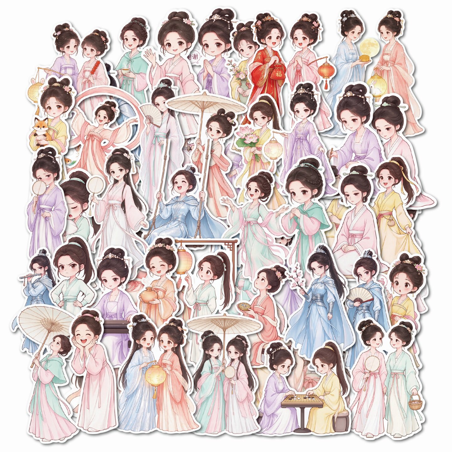 古风Q版汉服少女贴纸可爱卡通