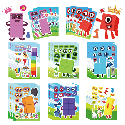 8张/套儿童卡通数字积木方块贴纸