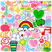 50张多巴胺ins风小清新卡通花朵爱心卡通贴纸装 饰笔记本头盔相框画手账行李箱水杯电动车手机后背DIY防水贴纸