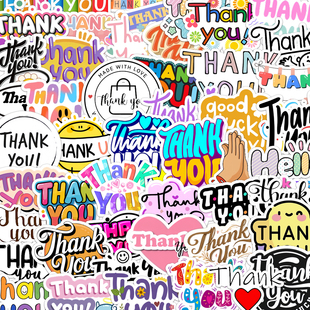 50张幻彩ins风英文Thank you励志贴纸感恩谢谢你趣味贴画装饰墙面橱窗冰箱水杯笔记本充电宝电动车行李箱平板