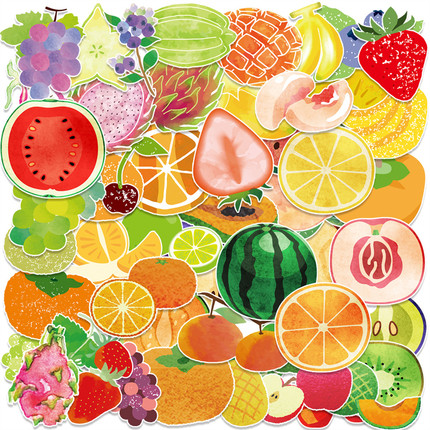 50张可爱彩绘水果橙子西瓜儿童涂鸦贴画手机电脑滑板车头盔文具笔记本冰箱平板吉他行李箱保温杯防水装饰贴纸