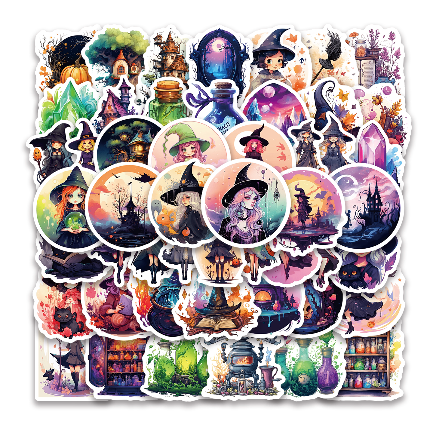 50张梦幻小女巫魔法贴纸童话魔法