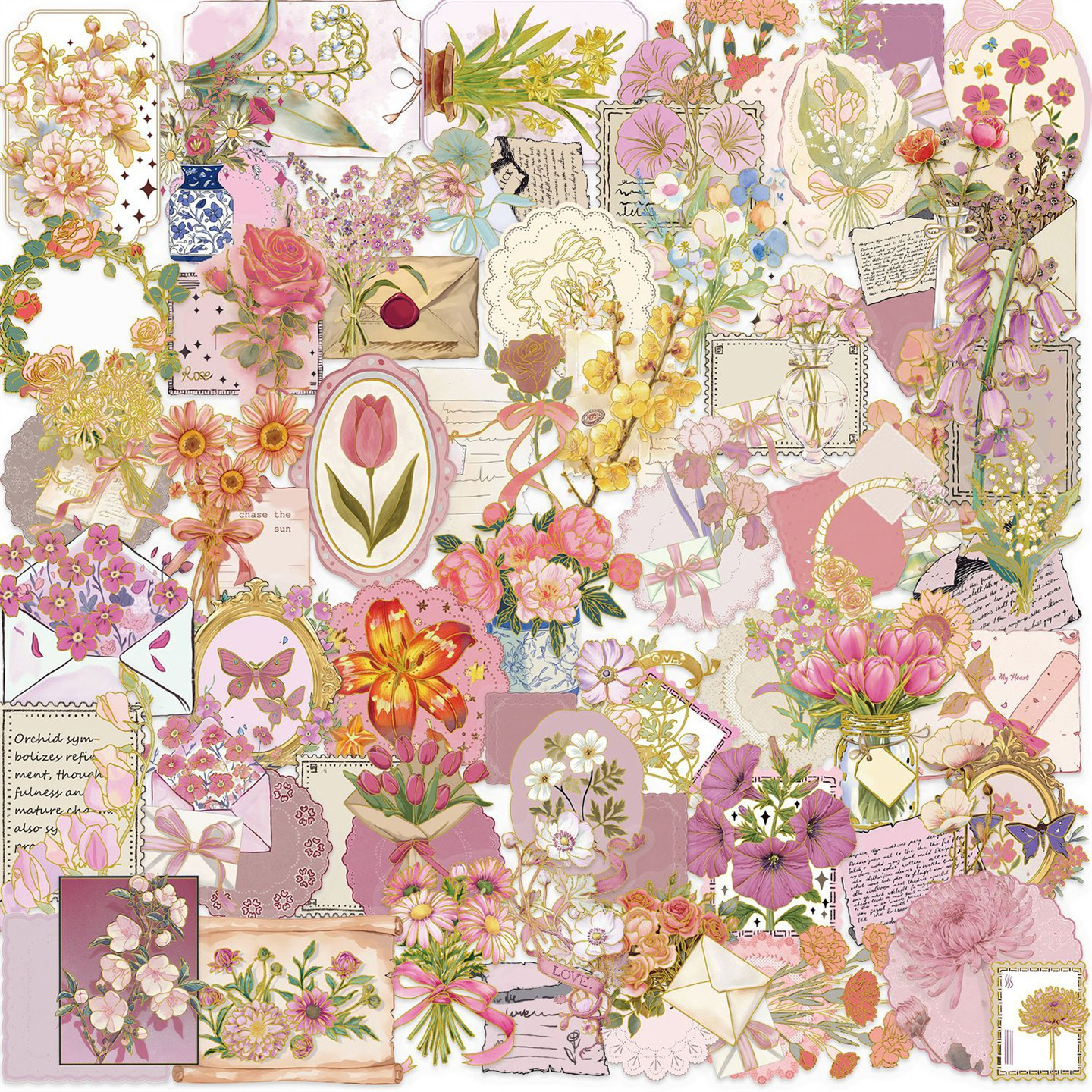 50张透明PET复古烫金花朵贴纸3D立体高颜值装饰手机笔记本玻璃保温杯平板镜面衣柜汽车DIY鱼缸橱柜防水贴贴画,文具电教/文化用品/商务用品,贴纸/立体贴纸,淘宝优惠券,粉丝福利购,淘宝优惠卷