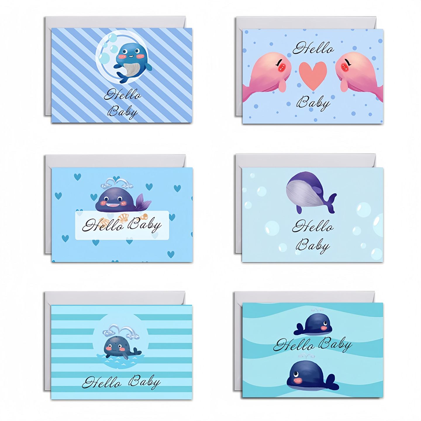 6张/套创意BABY迎婴派对贺卡宝宝满月明信片邀请卡片可爱卡通图案送朋友客人伴手礼祝福卡片带信封高颜值2026
