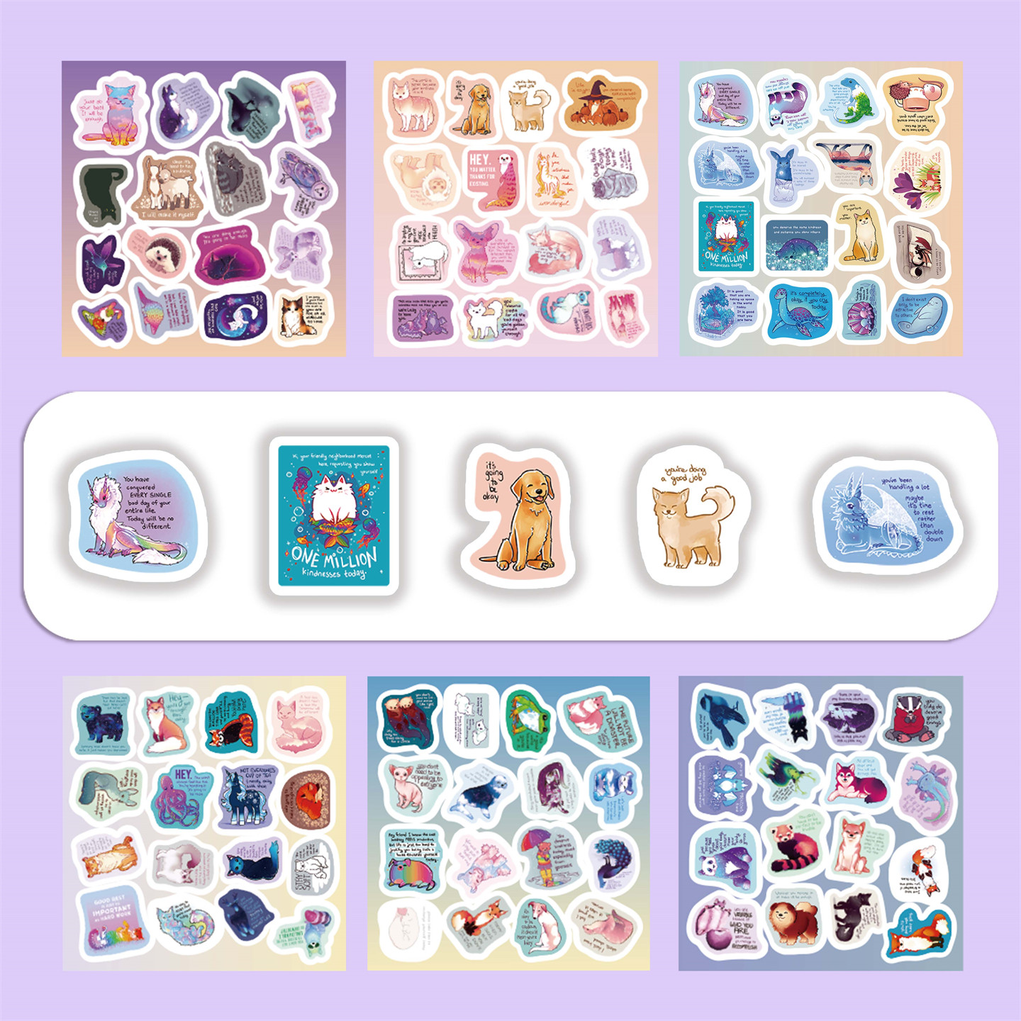 6大张半切款ins风卡通动物英文励志贴纸异形创意鼓励贴画不重复DIY水杯行李箱手机壳平板吉他笔筒尾箱装饰贴