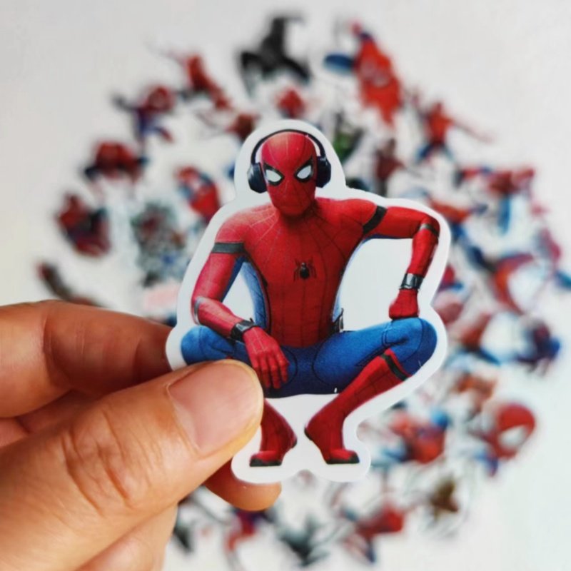 50张蜘蛛侠动漫英雄装饰贴纸DIY创意笔记本头盔相框手账头盔保温杯电动车滑板iPad平板电脑文具桌面翻新贴画