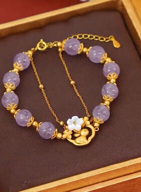 月桂兔紫水晶手链女ins小众设计高级感新款玉桂兔手串送女友礼物