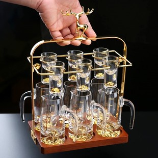 高档分酒器杯架家用酒具专用木底托架子白酒杯架 鹿白酒杯架新中式