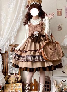 新款洛丽塔秋冬lolita可爱背带蝴蝶结小熊全款直接拍