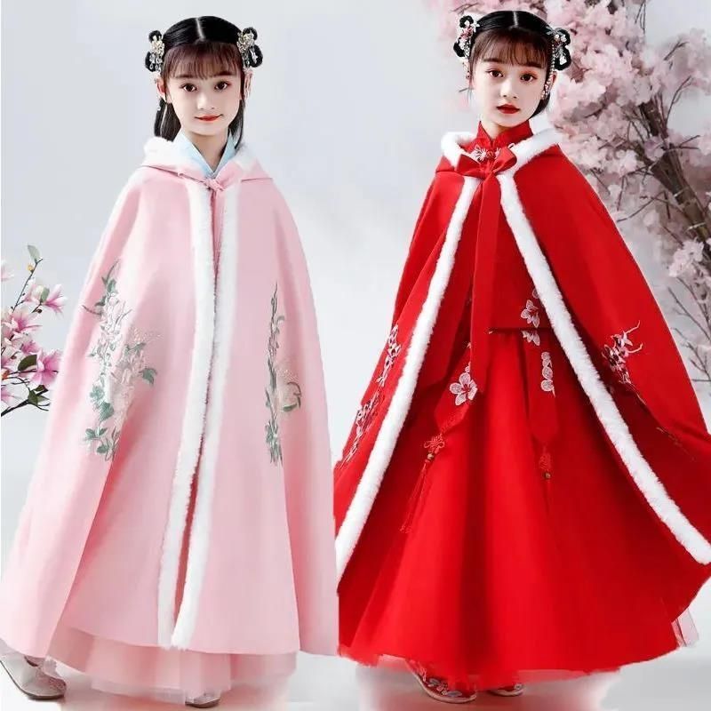 汉服女童冬装连衣裙儿童旗袍唐装中国风女孩过年衣服拜年服新年装