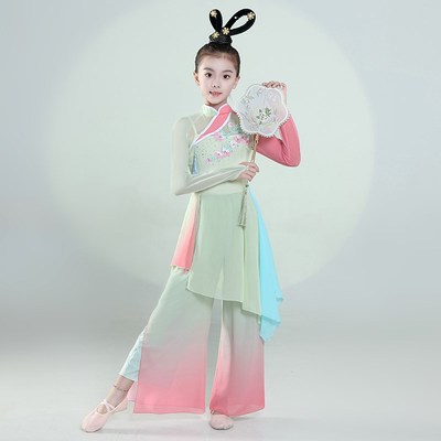 淡妆浓抹总相宜舞蹈服儿童古典舞演出服飘逸群舞扇子舞伞舞表演服