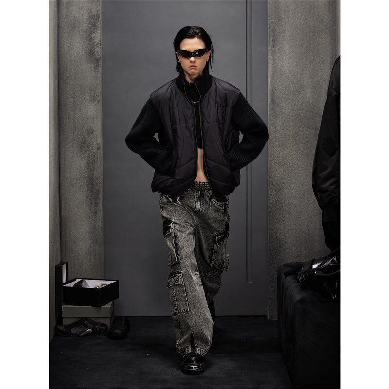 CMF冬装新款高级感棉衣高领针织长袖飞行员夹克棉服男短款外套冬