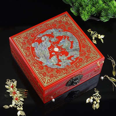 送老外中国风镶嵌铜丝螺钿礼品非遗平遥漆器婚庆陪嫁首饰盒礼盒