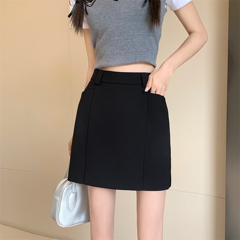 美式百搭西装半身裙女秋季性感小众短裙a字职业装大码高腰包臀裙