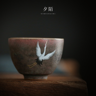 仙鹤茶杯陶瓷窑变主人杯单杯功夫茶具家用小个杯子复古茶盏品茗杯