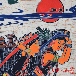 大号蜡染画佤山行云南民族特色挂画布艺壁饰背景画餐厅客厅装 饰画