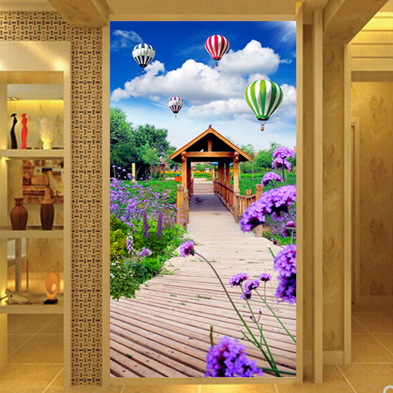 玄关装饰画卫生间门山水画风景浴室卧室贴画走廊自粘墙纸贴纸壁纸