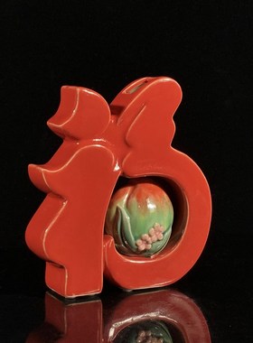 石湾公仔陶瓷寿桃摆件家居装饰客厅玄关福字摆设乔迁新居生日礼物