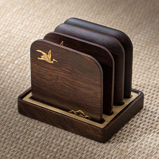 晟窑黑檀木嵌铜茶杯垫茶道创意隔热垫实木茶碟杯托功夫茶具零配件