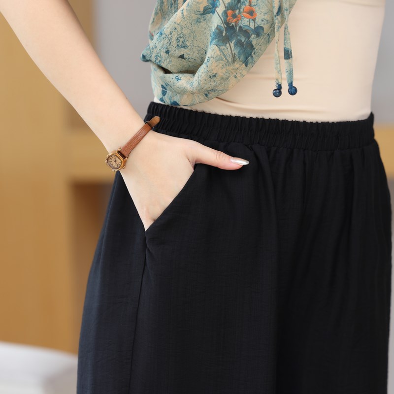 妈妈夏装丝麻套装洋气高贵50岁中老年女装短袖衬衫中式上衣两件套
