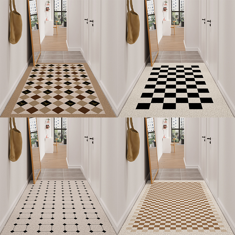 格子入户门地垫门内防滑家用客厅地毯进门蹭土玄关高级感丝圈脚垫