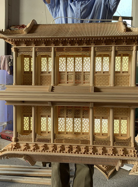 东阳木雕仿古建筑悬挂饰品软装空中吊饰吊挂倒影全实木榫卯结构
