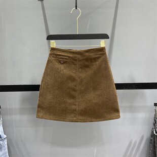 2021秋冬新款 灯芯绒半身裙女韩版 高腰显瘦休闲a字包臀防走光短裙