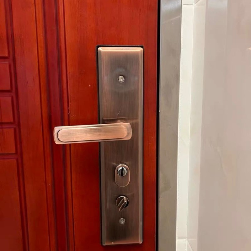多功能对开门通用型手柄家用面板红古铜色实心大门锁双开门铁门锁