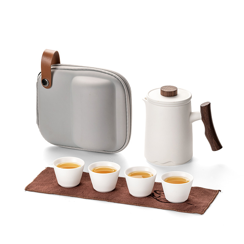 便携式旅行茶具泡茶杯陶瓷快客杯户外露营喝茶装备泡茶壶一壶四杯
