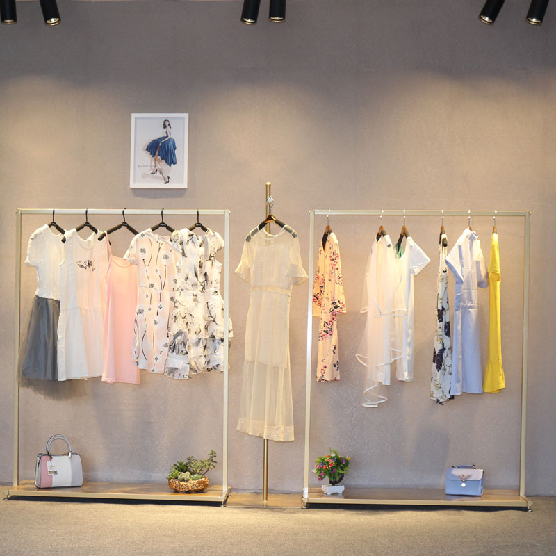 金色服装架落地式侧挂衣服展示架女装服装店货架创意简易挂衣架子