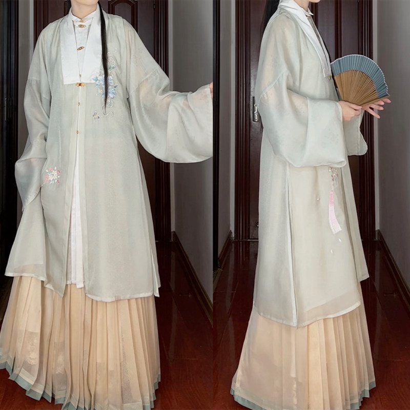 青墨墨子研汉服女明制立领对襟长衫百迭裙比甲吊带宋抹春秋季款
