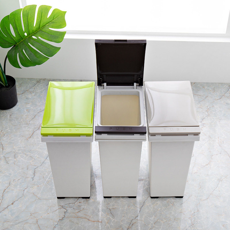 长方形带盖密封带滑轮按压式夹缝垃圾桶家用办公室厨房大中小号in