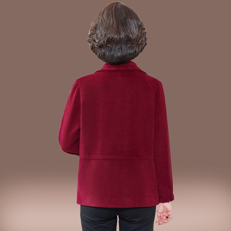 中老年人女灯芯绒外套时尚宽松妈妈装秋冬季条绒大码开衫夹克上衣