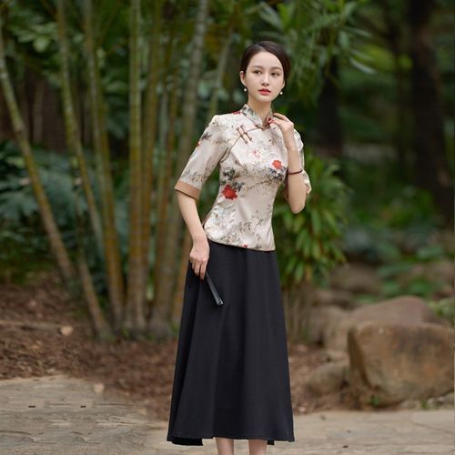 改良旗袍女上衣两件套新款夏季2025复古中国风唐装日常可穿妈妈装