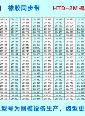 同步带HTD 2M 170 172 174 176 178 180 182 184 186 188 190 192