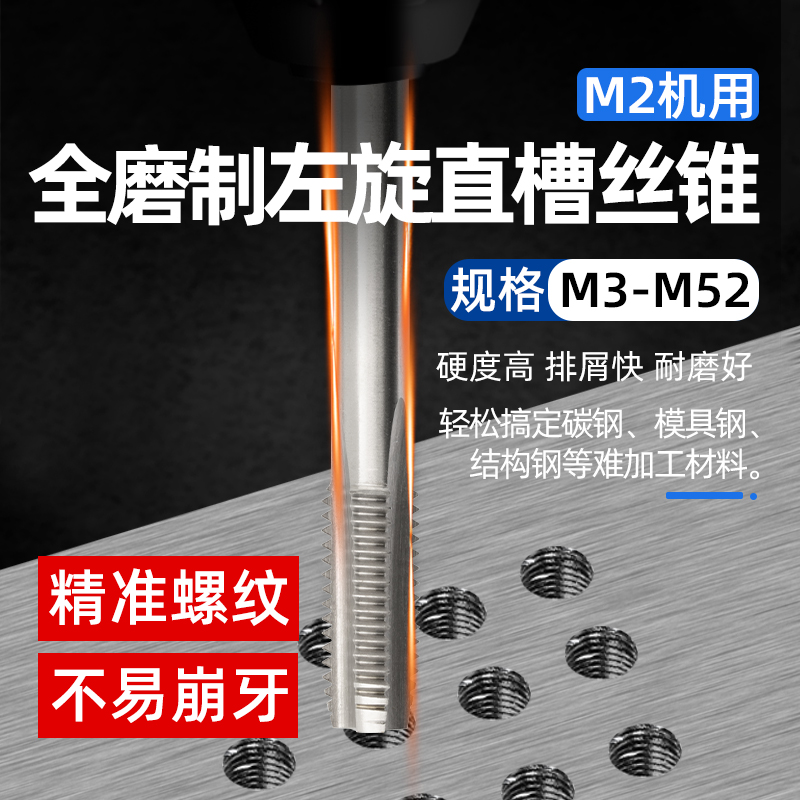 M2全磨制机用直槽左旋丝锥高速钢HSS反牙丝攻不锈钢专用打孔钻头