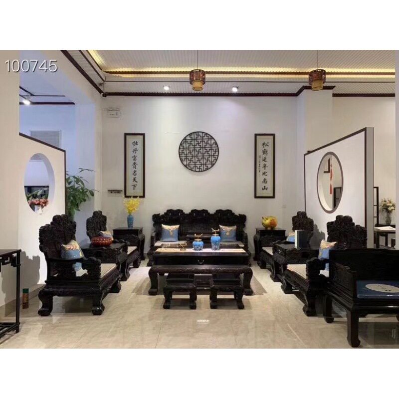 紫光檀东非黑黄檀沙发客厅沙发清式明式雕花鸟奥氏黄檀