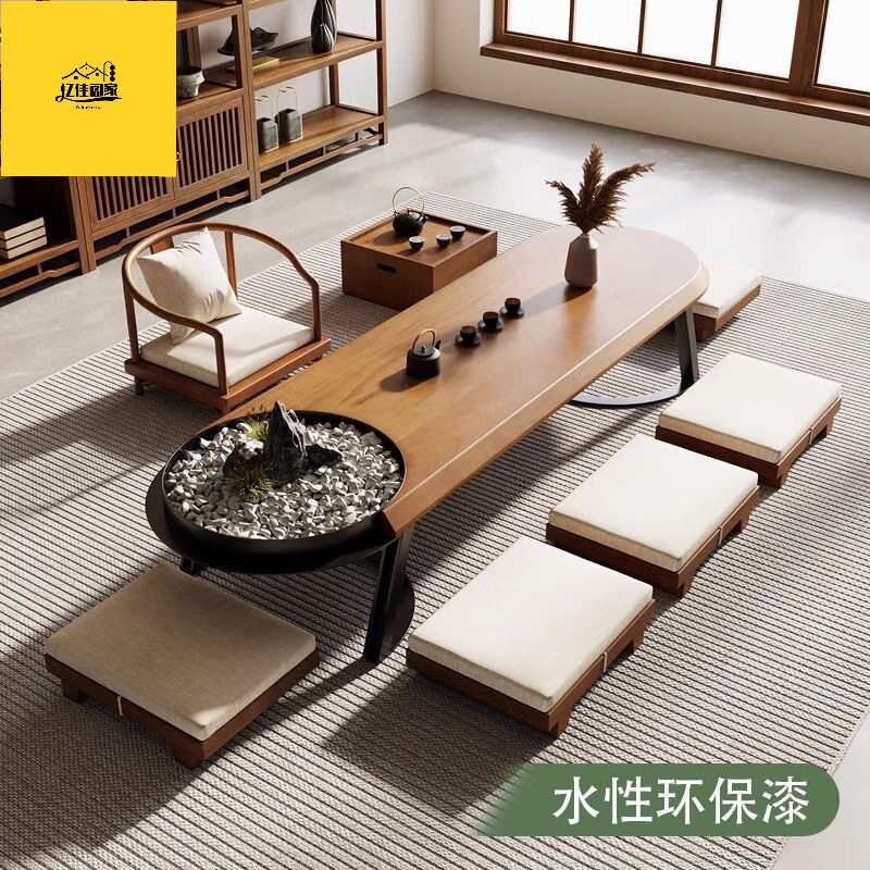 榻榻米小户型阳台实木客厅桌椅组合现代茶桌简约家用飘窗茶几原木