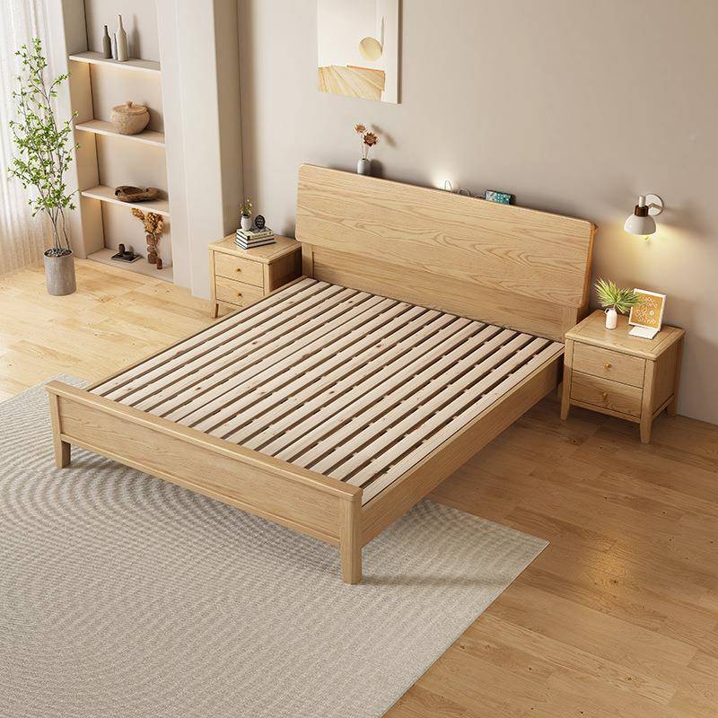 欧北双人床1米8主白蜡木全实现ECD代简约风1.木2米小户卧型储物床