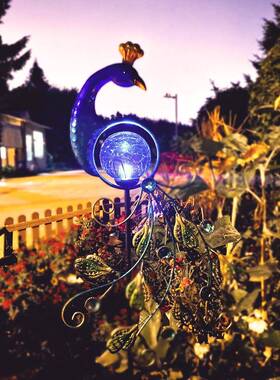 花园庭院户装铁艺摆件动物孔雀饰太阳能裂纹灯外观院F76T87TT子景