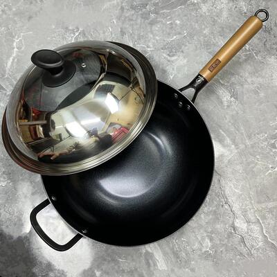 厨得乐硬质陶晶不沾锅不生锈轻便平底炒锅家用瓦斯炉电磁炉通用