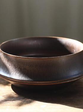 墨蓝色的花器竹节花盘中华花艺禅意花盆中式日式彷古陶瓷花道插花