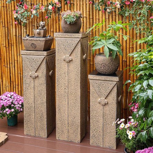 仿石柱摆件中式祥云柱盆景架庭院花架摆件底座展示柱装饰拴马柱