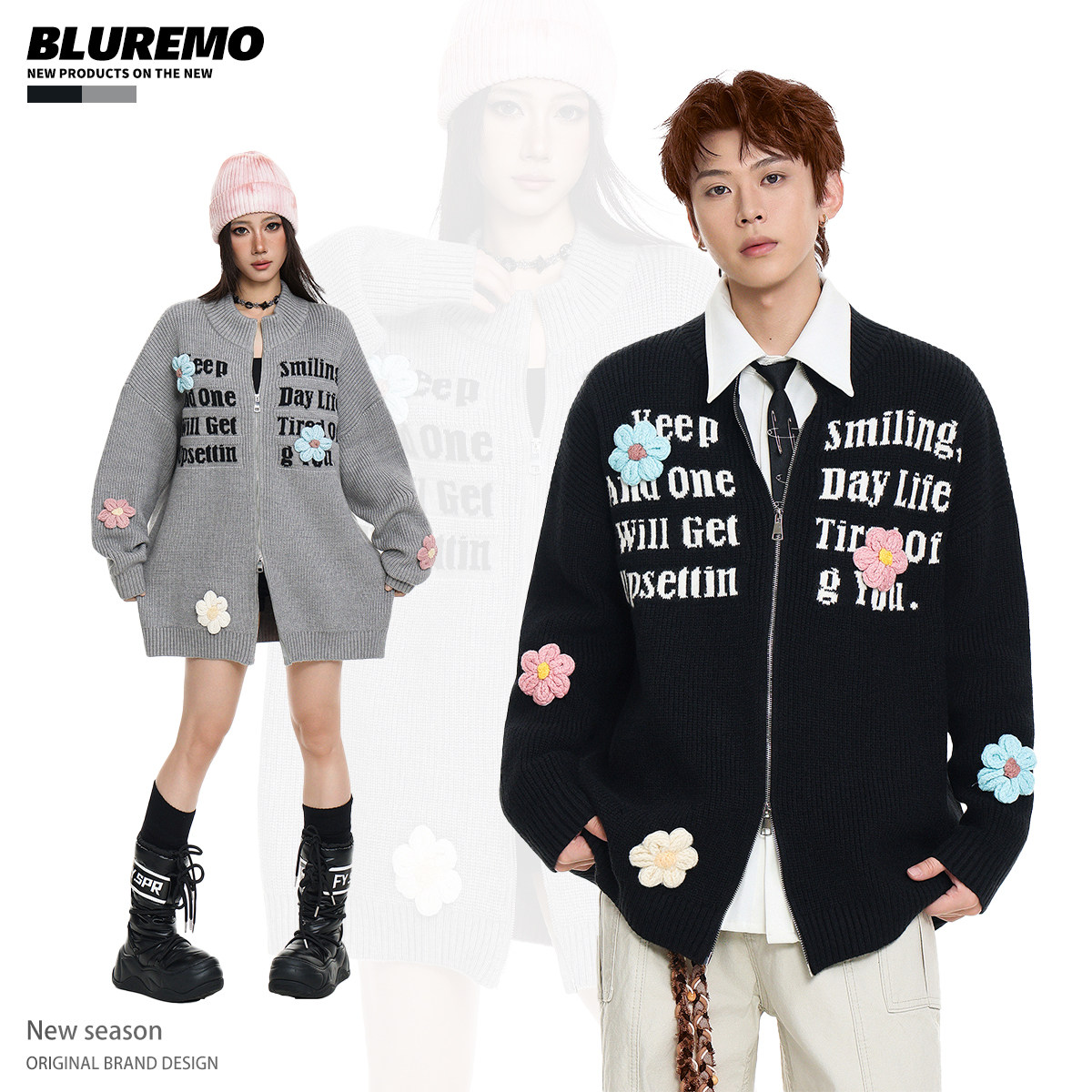 BLUREMO美式提花字母针织毛衣