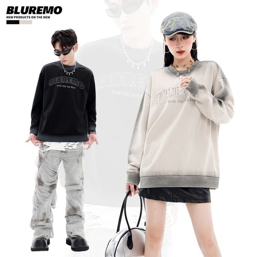 BLUREMO潮流撞色宽松条纹卫衣