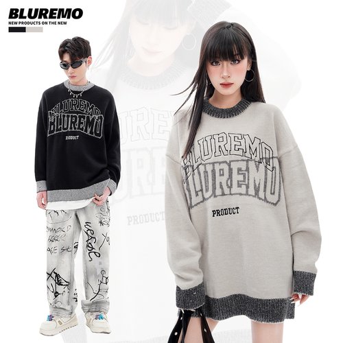 BLUREMO美式设计感字母针织衫
