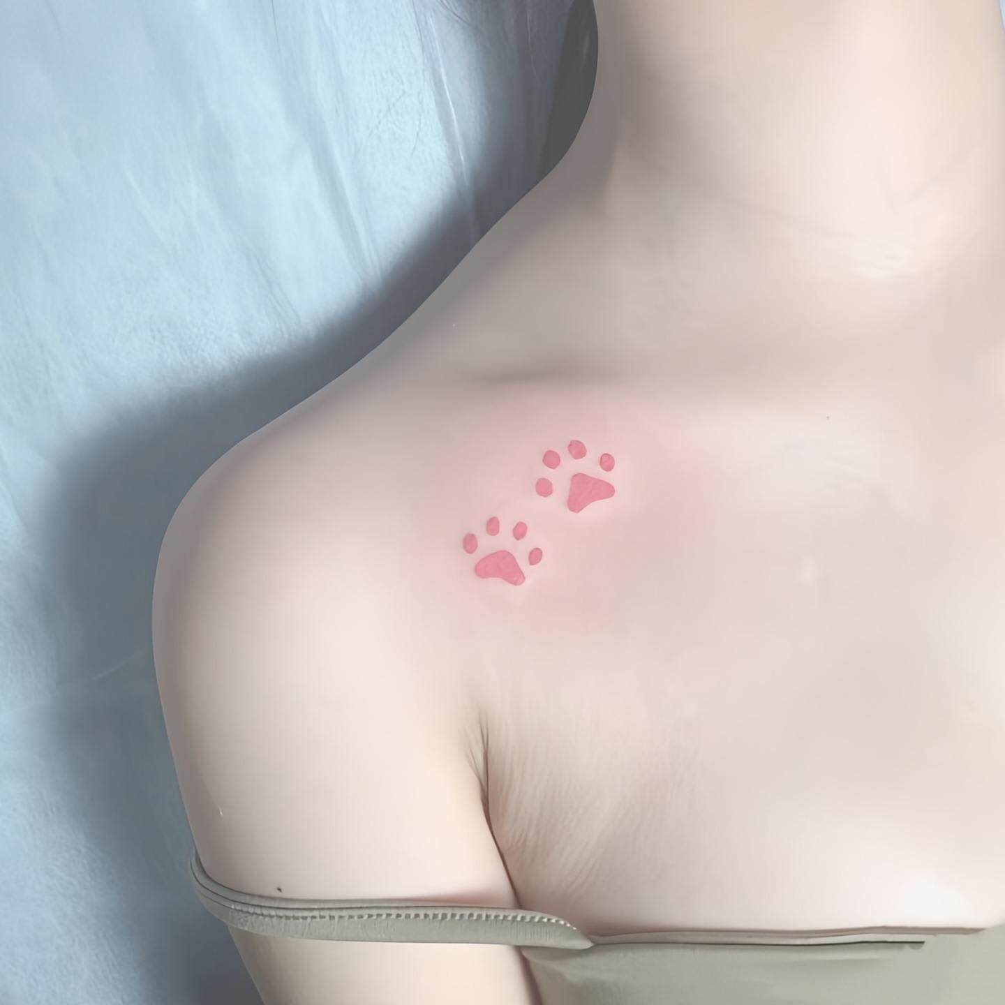 纹身贴猫爪可爱粉色动物爪印粉嫩蝴蝶手臂锁骨脚踝防水持久贴纸女
