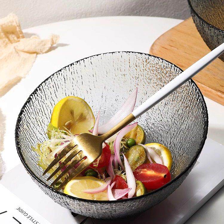 日本进口精工斜口沙拉碗高颜值水果盘拌蔬菜玻璃碗单个大号日式