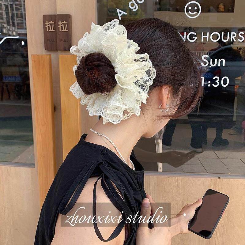 不塌!设计感蕾丝大肠发圈女后脑勺优雅皮筋发绳头饰高级感发饰