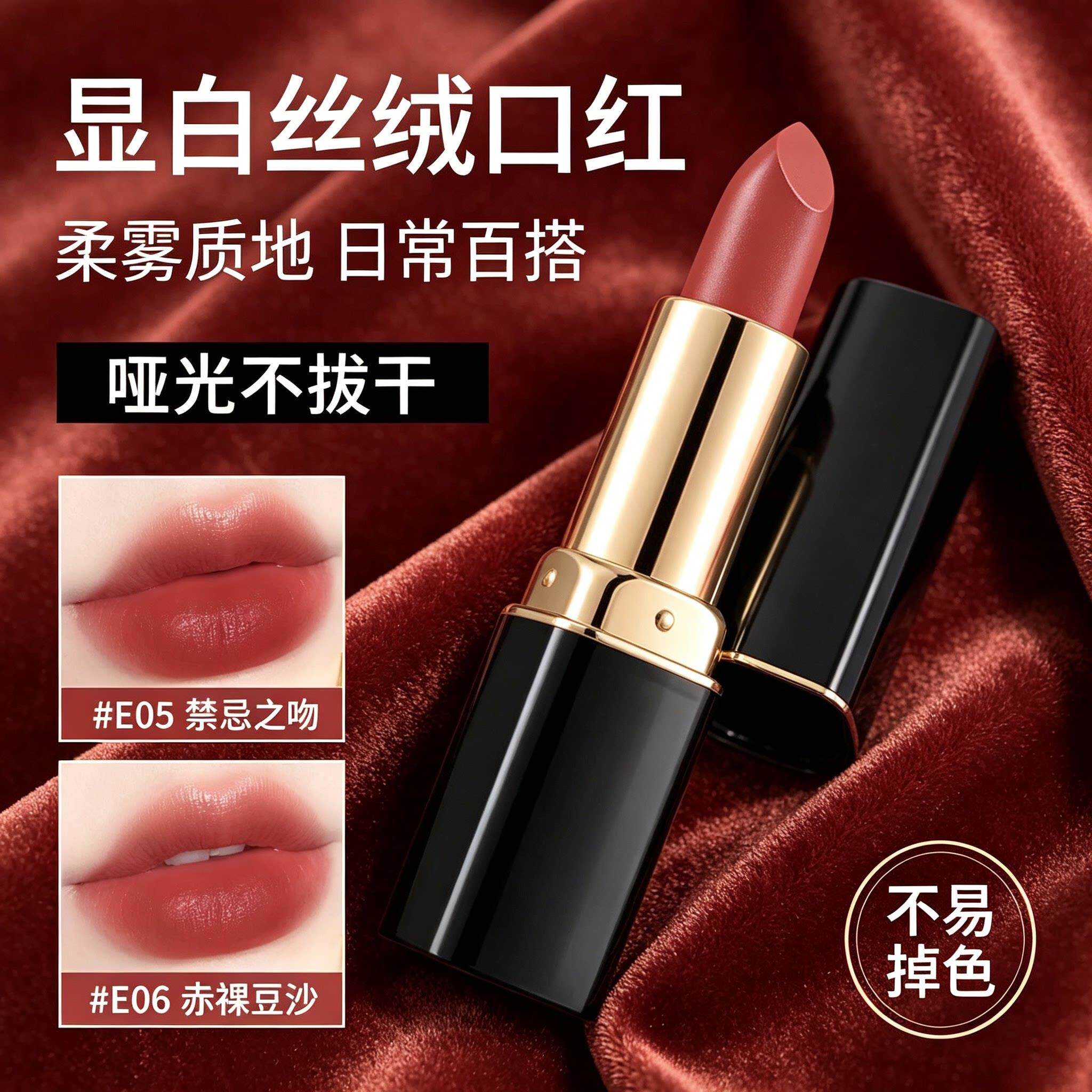 黑管柔雾哑光口红日常通勤显气色丝绒顺滑不易沾杯平价优选唇釉